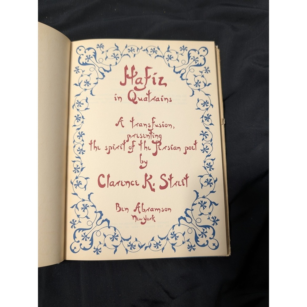 1946 Hafiz in Quatrains Clarence K Streit Ben Abramson Revised Edition Hardcover - Picture 3 of 5